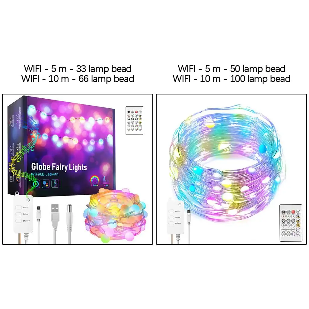 

WiFi String Lights LED RGB Lamp Timing Bluetooth Remote Control Fairy for