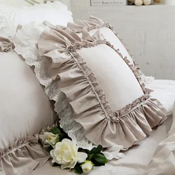 Top luxury khaki European embroidery cushion cover big ruffle Lace wrinkle pillow cover cake layers princess bedding pillowcase