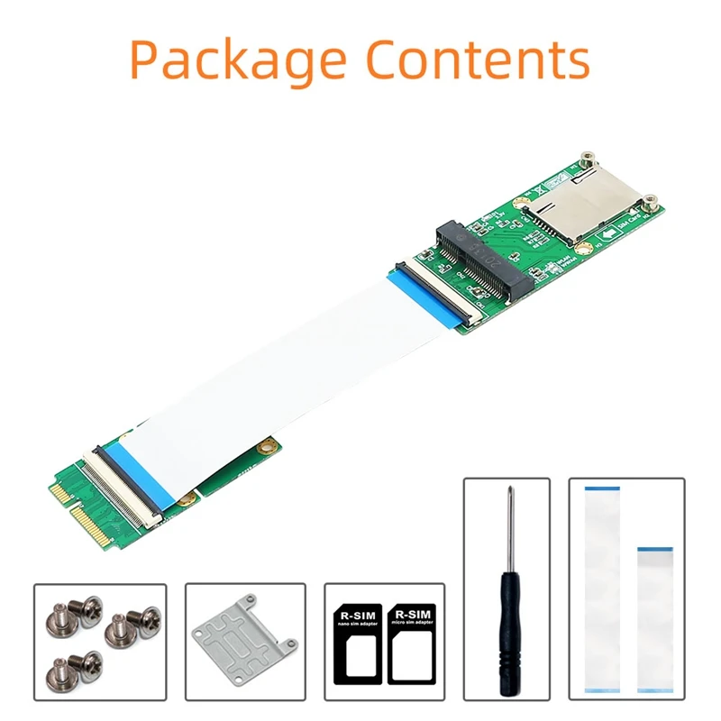 Mini cabo extensor flexível PCI-E MSATA com slot para cartão SIM para SSD MSATA de tamanho completo e meio tamanho (módulo Wifixwwanxwlan)
