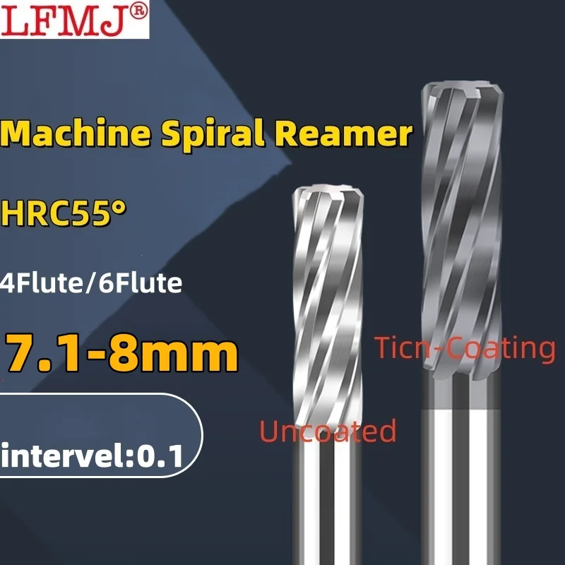 1PCS 7.1-8.0mm Carbide Machine Reamer Spiral Metal Cutter 6 Flutes CNC Tungsten steel Chucking Reamer Cutting Tools Coated Steel