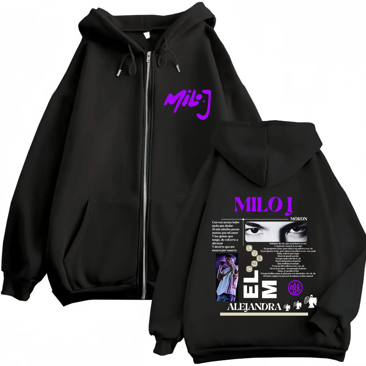 Rapper Milo J La Vida Era Mas Corta Tour do Álbum 2026 Merch Hoodie com Zíper Masculino Feminino Moda Manga Longa Casual Jaqueta Casaco com Zíper