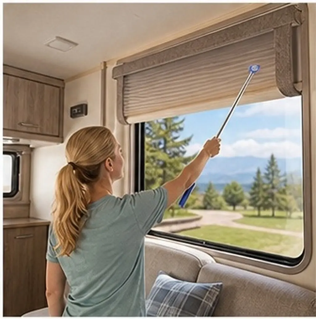32 Inch Retractable Opener Pole Window Opening Rod with Hook for Elevated Windows Curtains Blinds Shades Awning Attic