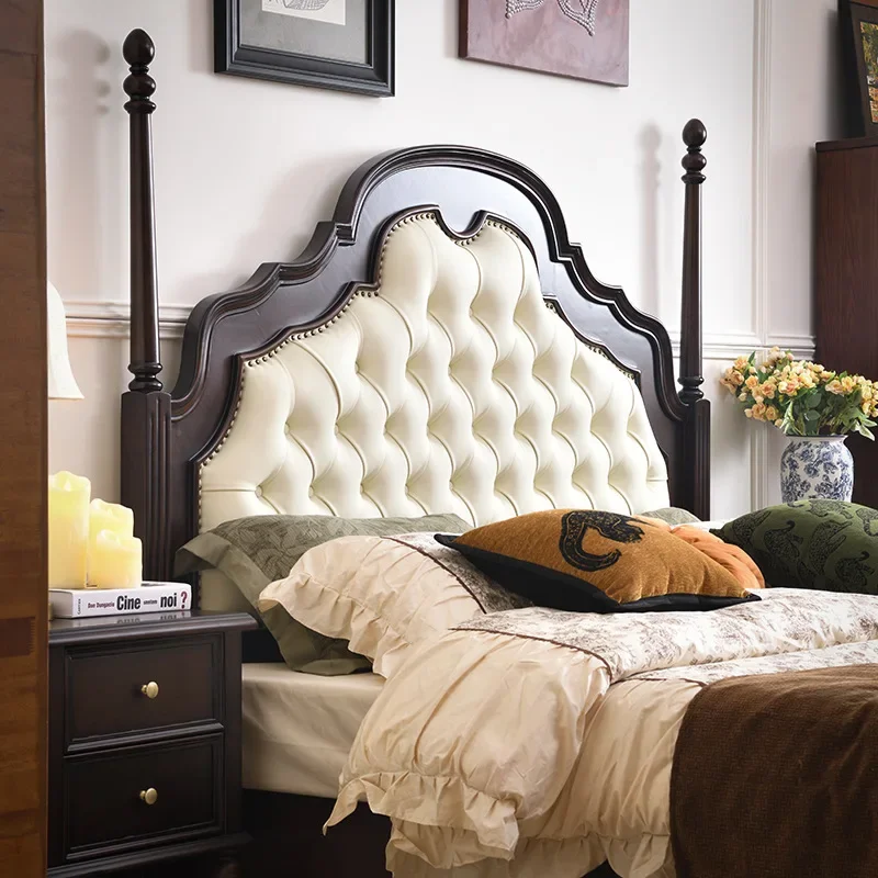 French retro solid wood soft bag bed Anna bed master bedroom 1.8 meters medium and ancient style advanced sense double