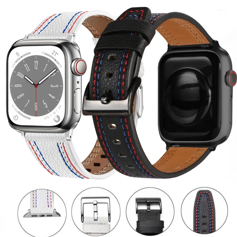 

NewLeather Strap for Apple Watch Ultra 49mm 9 8 7 Band 45mm 41mm Sports Bracelet Belt iWatch 6 5 4 SE 44mm 40mm 42mm 38mm Correa