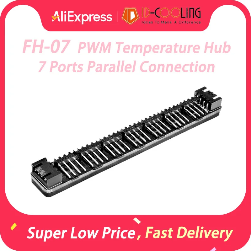 

ID-COOLING FH-07 7 Ports Parallel Connection PWM Temperature Hub Glue fixed Design On The Back Support External Power Supply