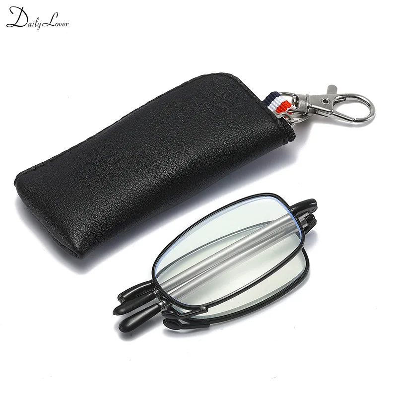 New Women Men Portable Folding Reading Glasses Keychain Antenna Anti-Radiation Anti Blue Light Eyewear Glasses with Storage Bag