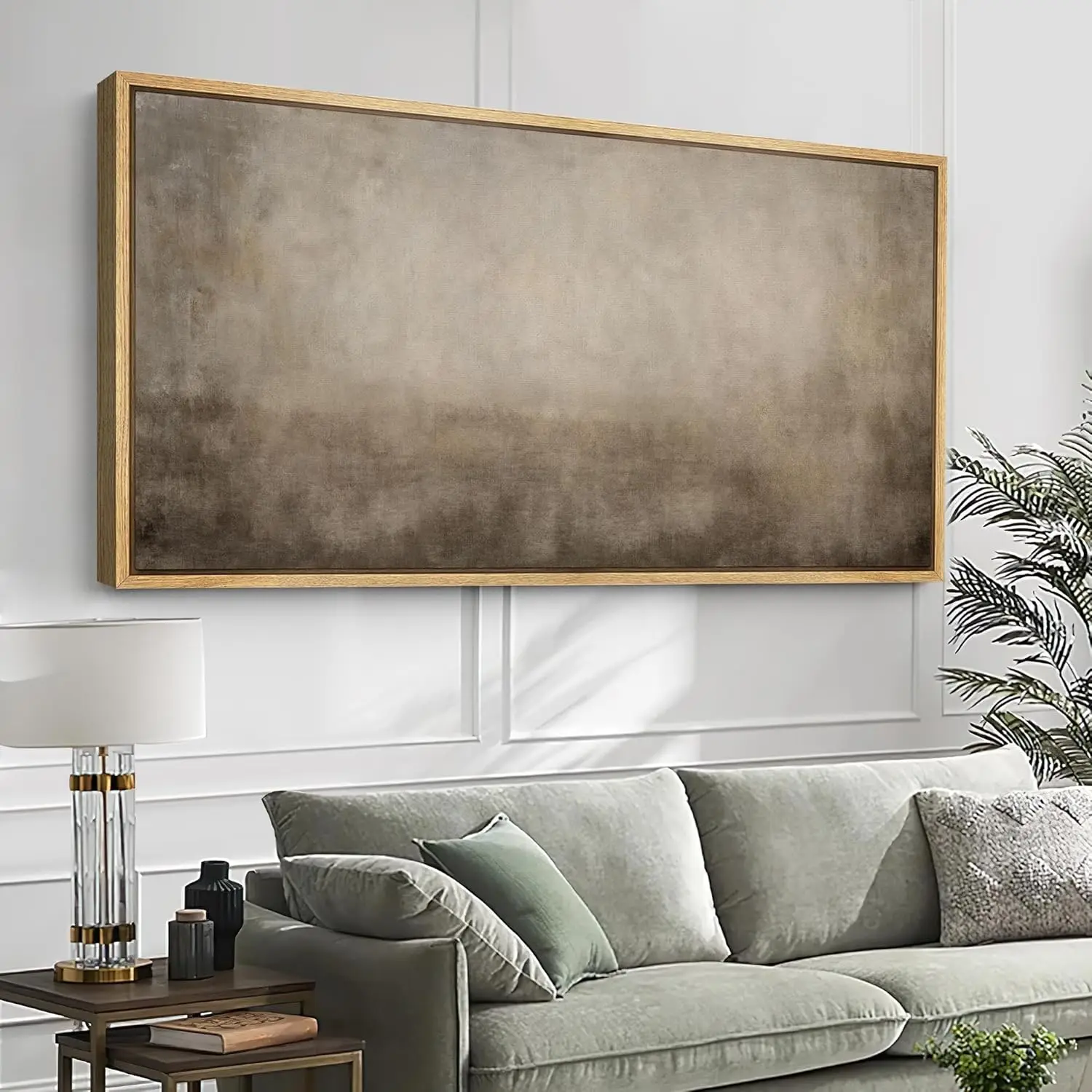 60 X 30 Inch Framed Neutral Ombre Gradient Abstract Canvas Wall Art Prints, Soft Calm Tone Minimalist Illustrations Wall Decor for Living Room Bedroom Office Indoor Home Display