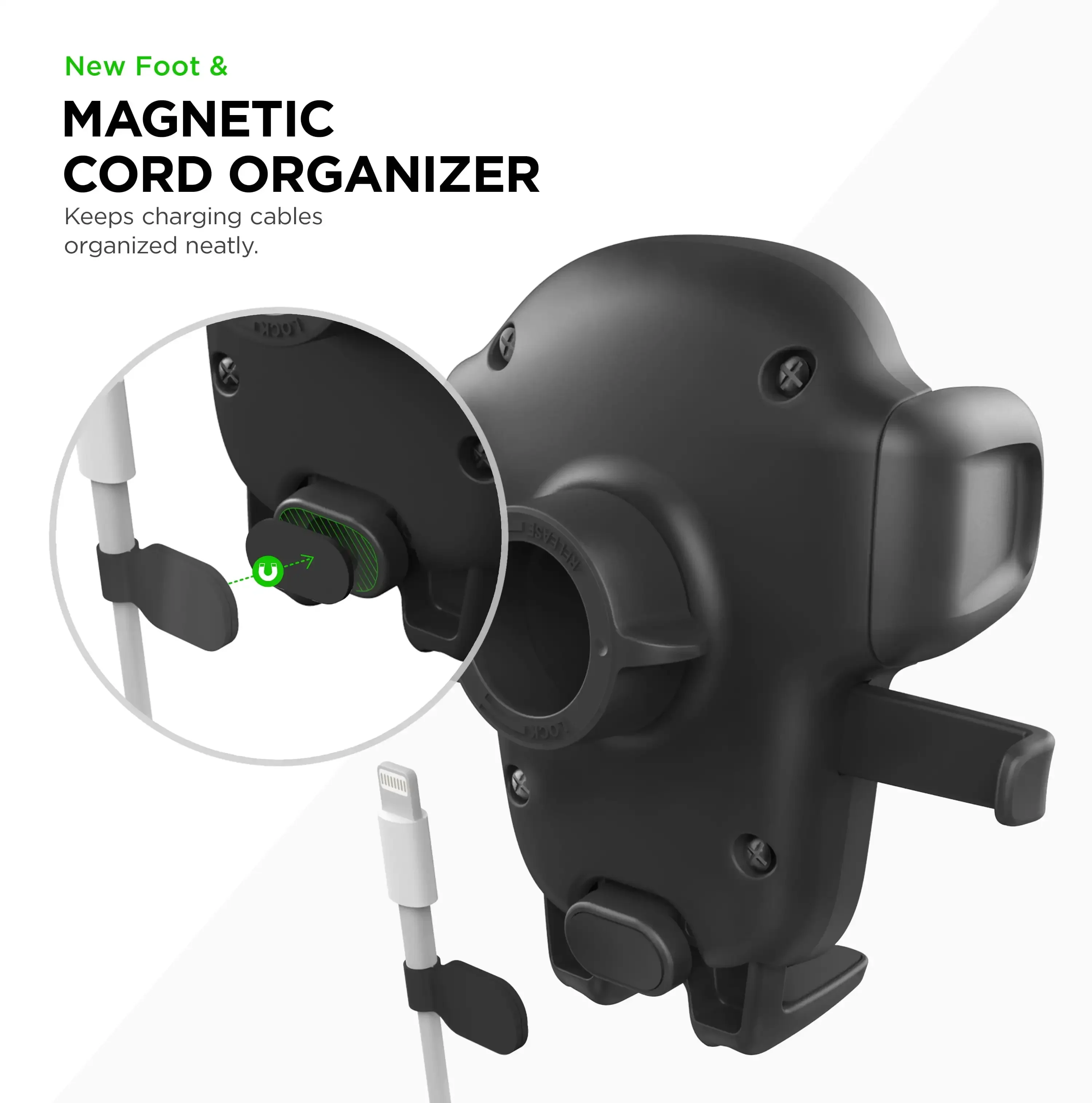 حامل هاتف بفتحة تهوية - تشغيل بيد واحدة، منظم كابلات مغناطيسي، حامل عالمي للسيارة