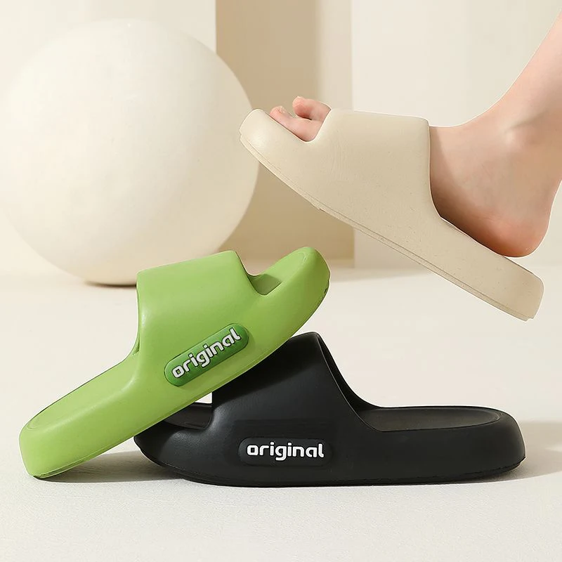 Unisex Letter Slippers Beach Slides Solid Color Mens Thick Sole Indoor Outdoor Bathroom Anti Slip Shoes Summer Couple Sandals image 2