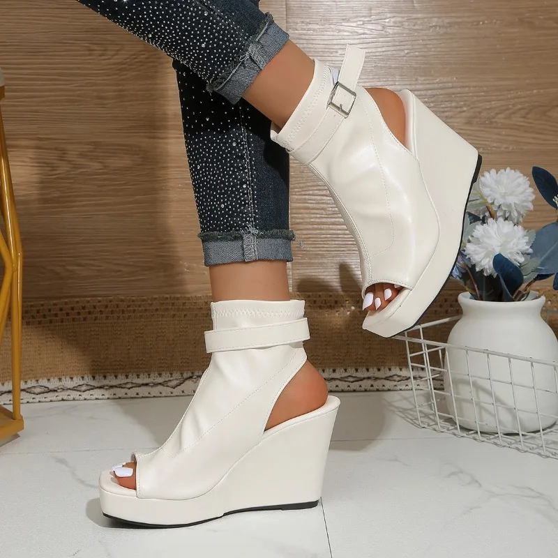 Square Toe Open Toe Platform Wedge Sandals Summer New One Strap Plus Size Roman Women's Shoes - view 4