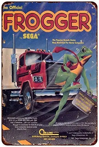 Wall Decor 8x12 Inch 1981 Frogger ad Sega Gaming Outdoor Indoor Tin Metal Signs