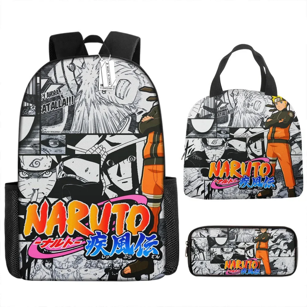 3PCS Naruto SchoolBag Kakashi Uchiha Itachi Student Backpack Anime Backpack Cartoon Lunch Bag Pencil Bag Children\'s School Bag