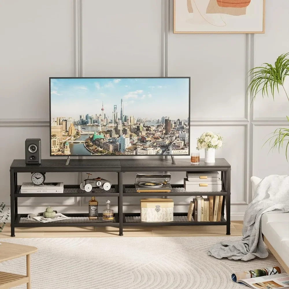 Wohnzimmer 70-Zoll-TV-Schrank mit 3 Ablage fächern, Entertainment-Center-TV-Konsolen tisch und industriellem TV-Metallrahmen