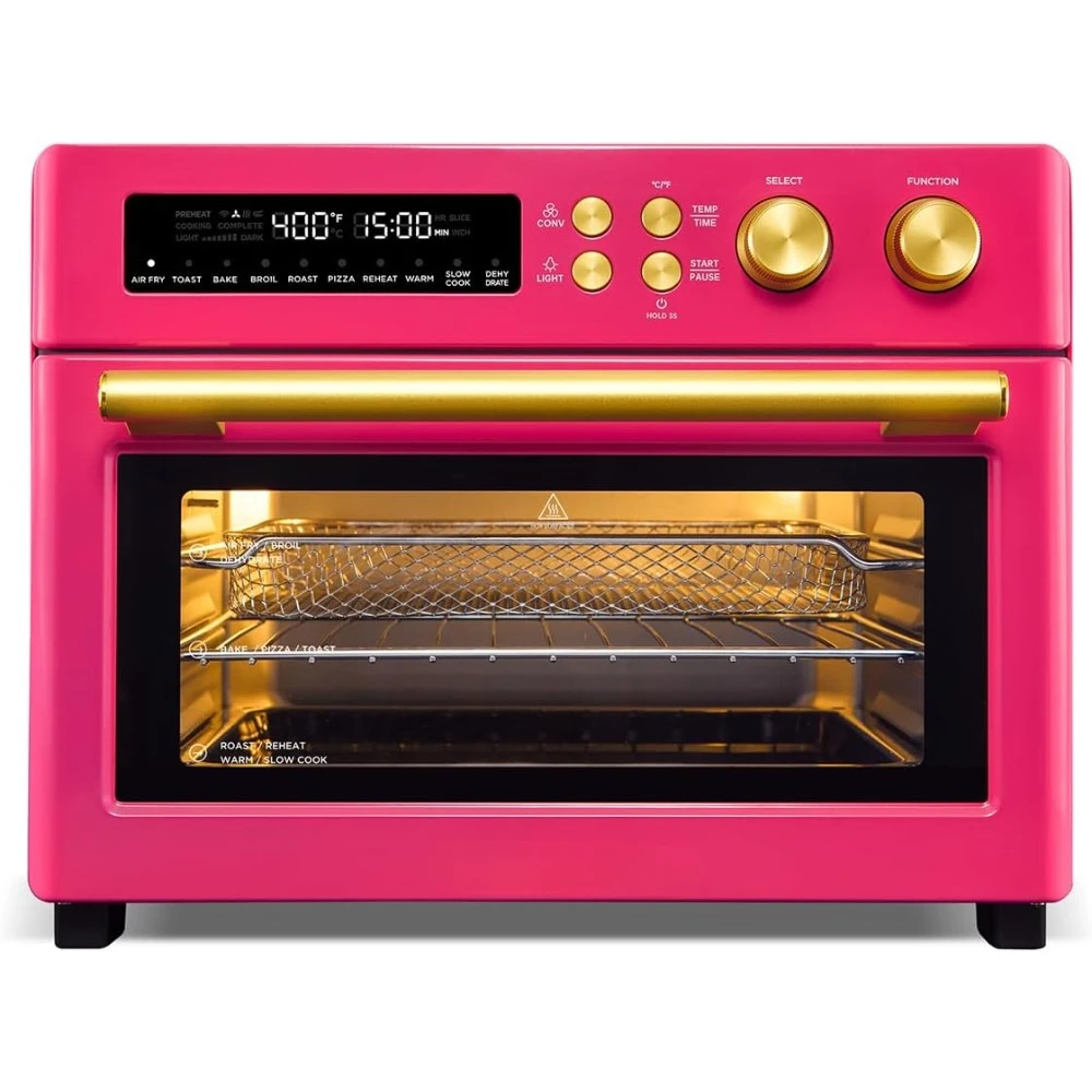 Limited Edition Happy Pink Infrared Heating Air Fryer Toaster Oven, Extra Large Countertop Convection Oven 10-in-1 Combo