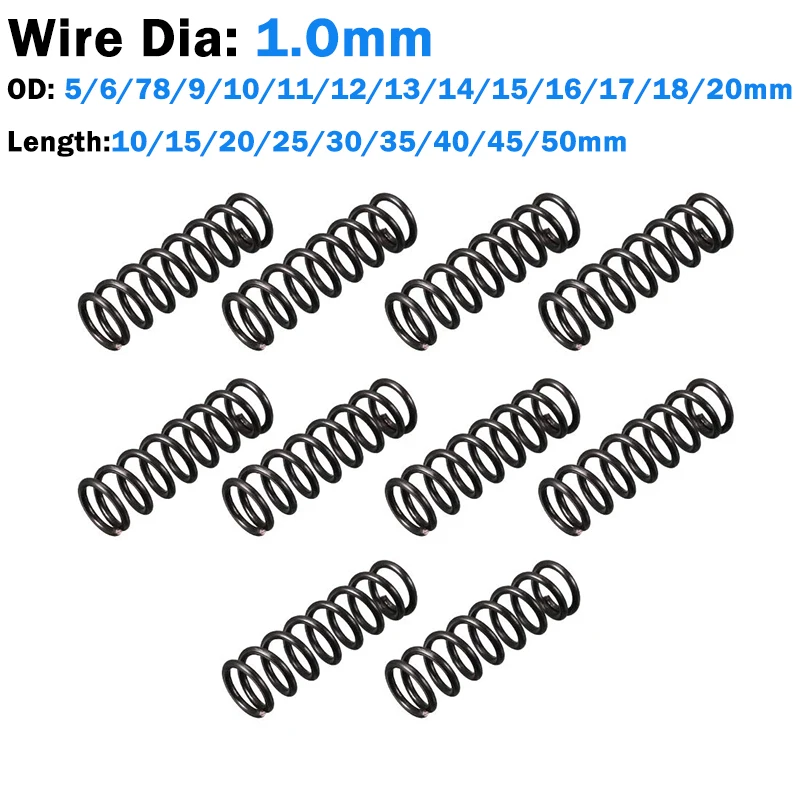 Wire Diameter 1.0mm Micro Small Compression Spring OD: 5/6/7/8/9/10/11/12/13/14/15/16/17/18/20mm Spring Steel Pressure Springs