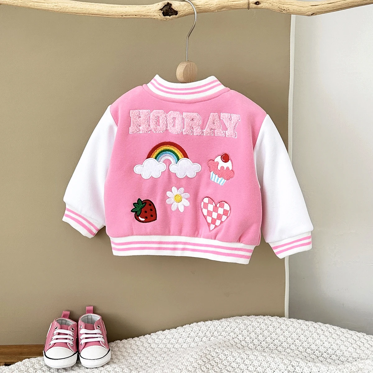 0-3Y Fall Baby Boy Baseball Jacket Thick Clothes Kids Children Winter Coat Warm Girls Cartoon Rainbow Dinosaur Sport Outwear