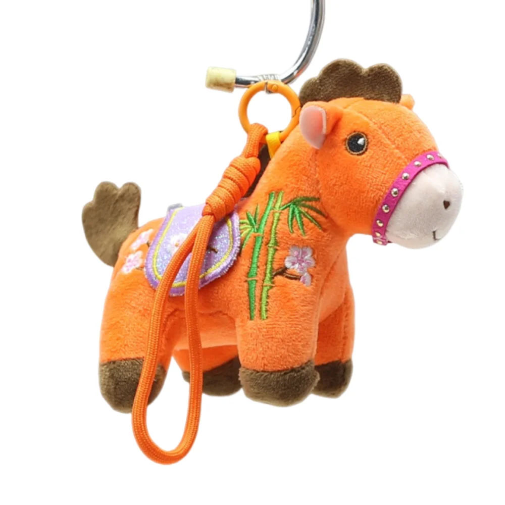 Creative Plush Horse Keychain Mascot Dolls Cute Stuffed Animal Keyring Soft Chinese Style Cartoon Steed Doll Festive Decor