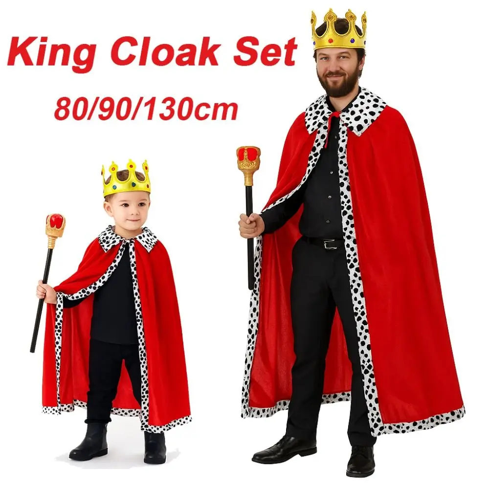 

80/90/130/150cm Halloween King Cloak Party Cosplay Costume Dress Up Adult Kids Prince Robe Shawl Spotted White