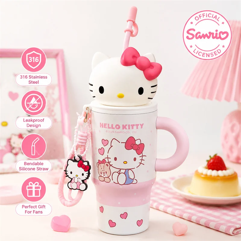 X&W Sanrio Vacuum Flasks Cartoon Doll Lid Thermos Cup with Ornaments ＆Handle Keep Hot＆Cold Ice King Car Cups Leak-proof Kettle