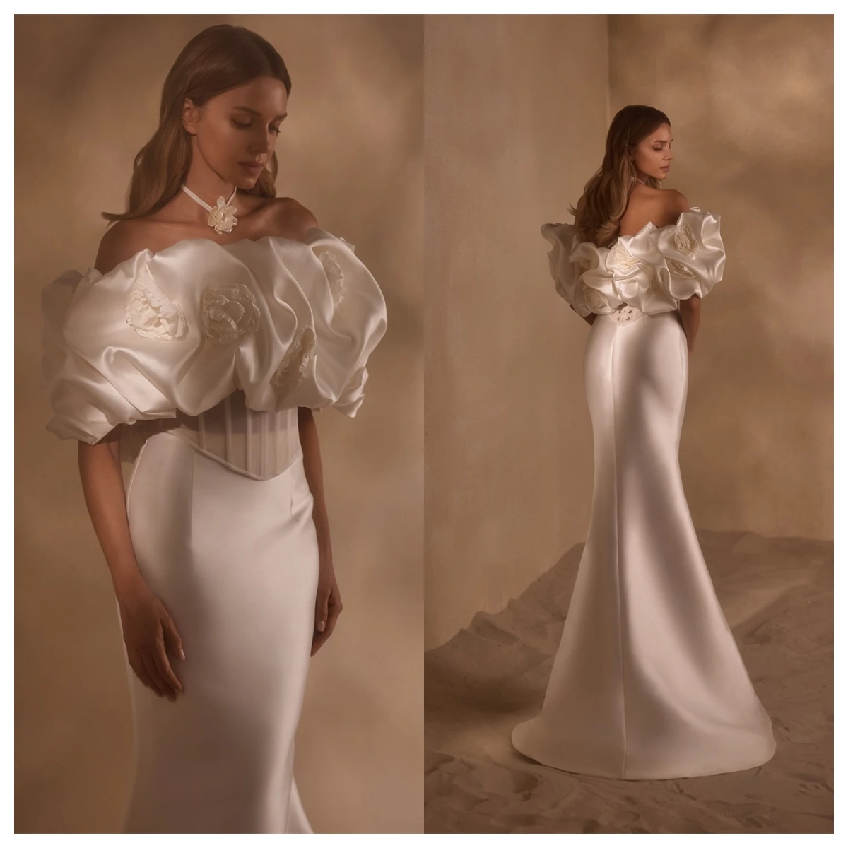 

Customized Exquisite White Satin Evening Dress Boat Neck Off the Shoulder Sleeveless Bespoke Occasion Gowns Celebrity Gowns