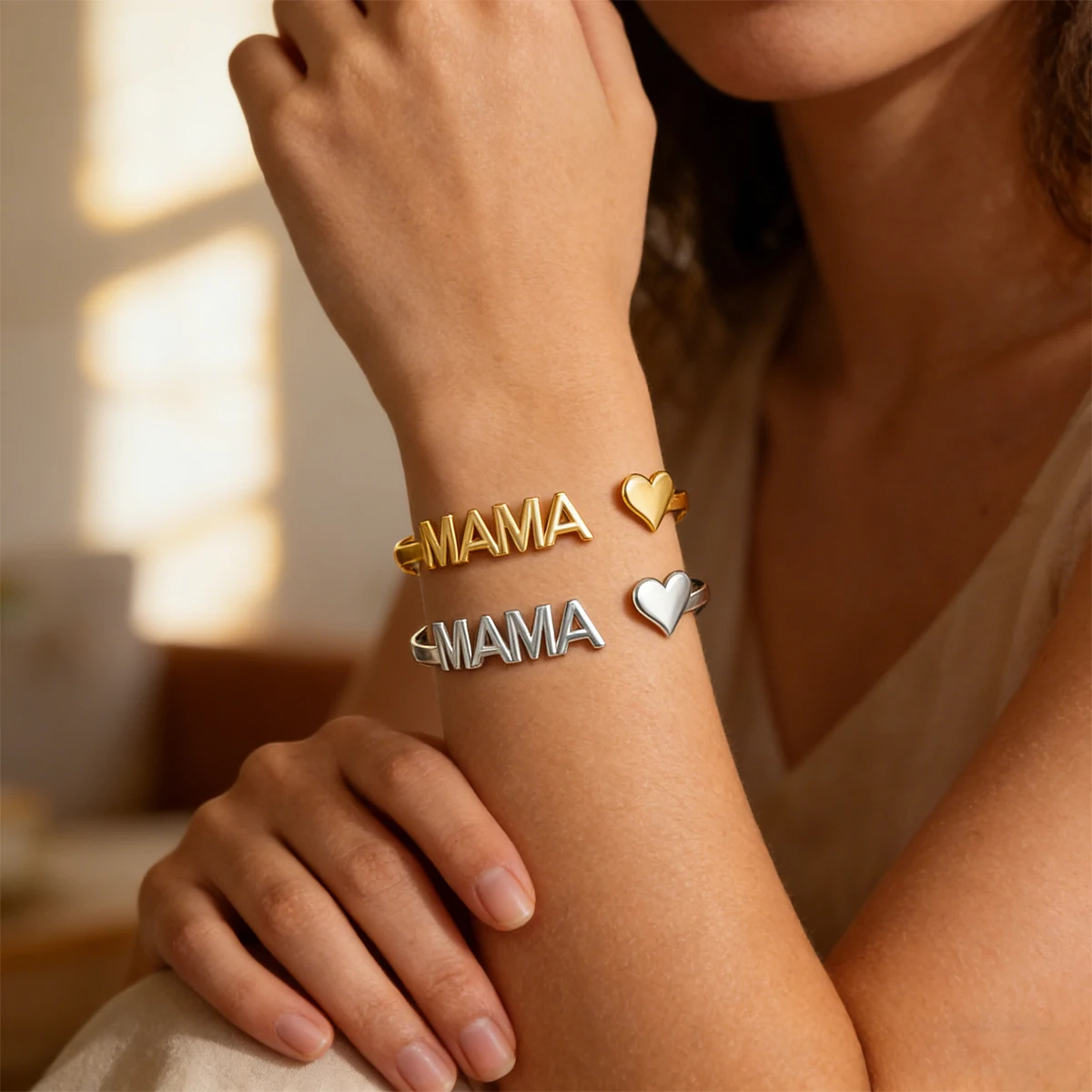 Muttertags-Schmuckset für Frauen Offene Edelstahl-Manschettenarmbänder Wasserdichtes Minimalistisches Handgelenk-Accessoire Kostenloser Versand