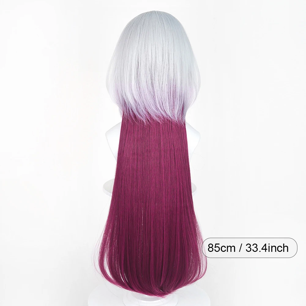 Silver White Ombre Red Synthetic Long Straight Wigs with Bangs Anime Game Cosplay Fluffy Wig for Daily Party