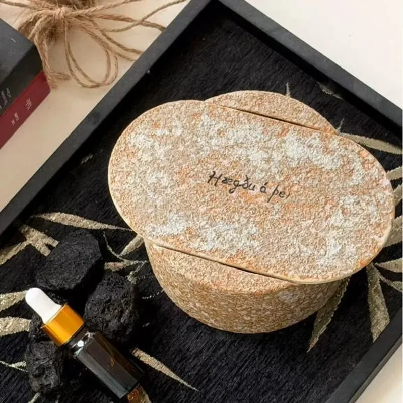 Handmade Wabi Sandy Wind Ceramic Aromatherapy Jar Natural Volcanic Stone Diffuser Home Decor Ornament Incense Holder Pottery
