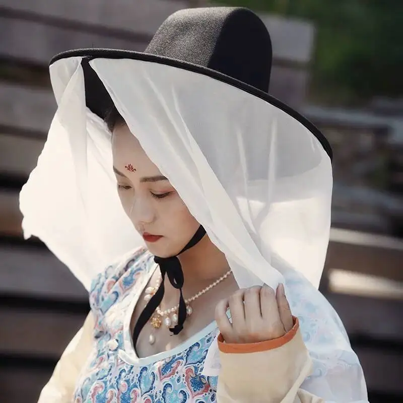 Hanfu-style Veil UV Protection Hat Tang Qin Dynasty Head Umbrella Hat Little Girl Women Sunshade Beach Vacation Hat