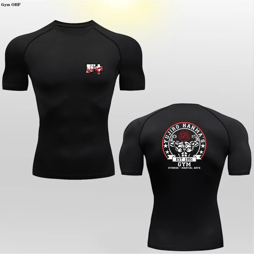 Men's Sports Fitness T-shirt Anime Printing Theme Top Speed Drying Compression Rashguard Sportswear Gym Training MMA Sports