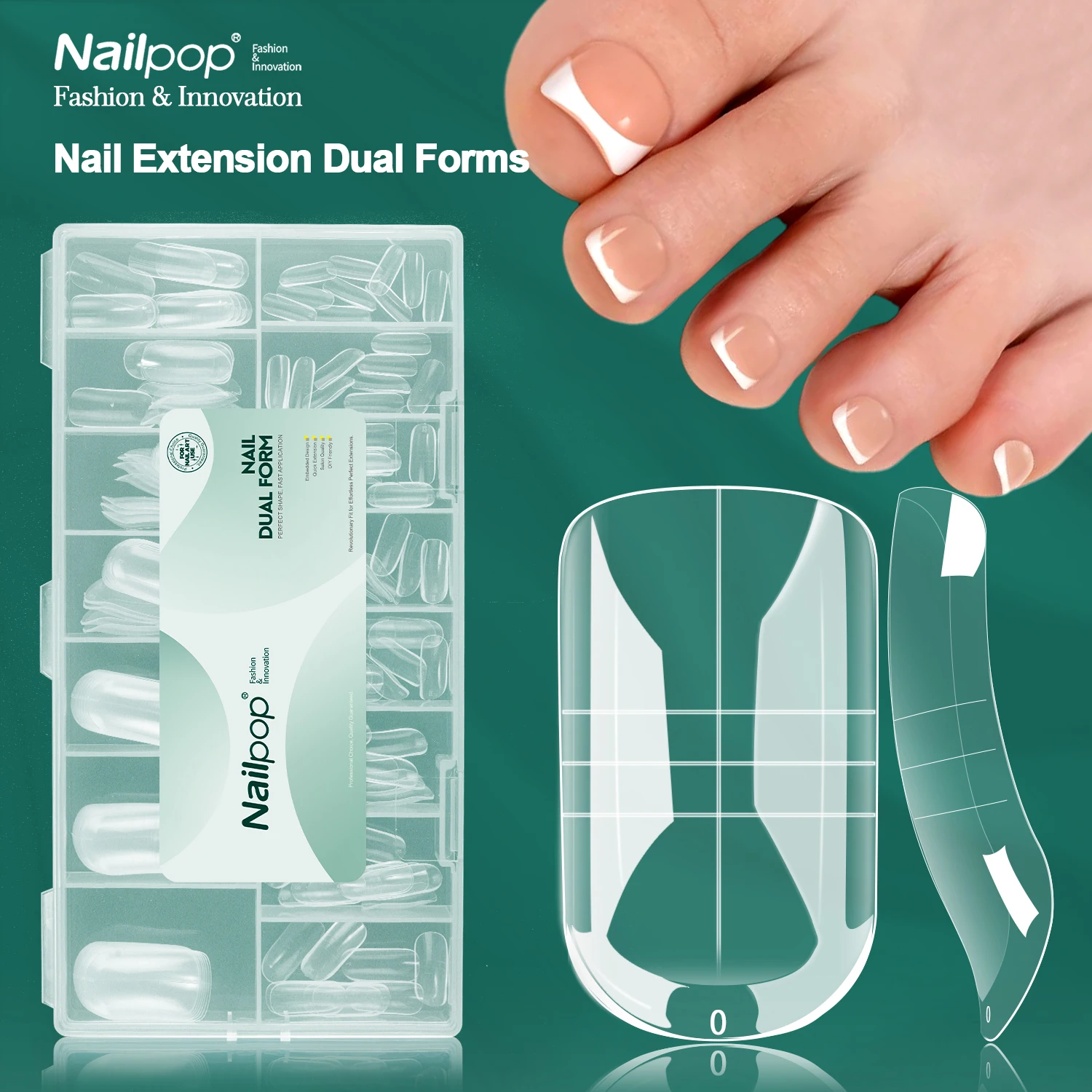 

Nailpop Toe Nail Dual Forms 15 Sizes Professional Salon Quality Extension Molds Reusable Transparent Gel Acrylic Nail Art 150pcs