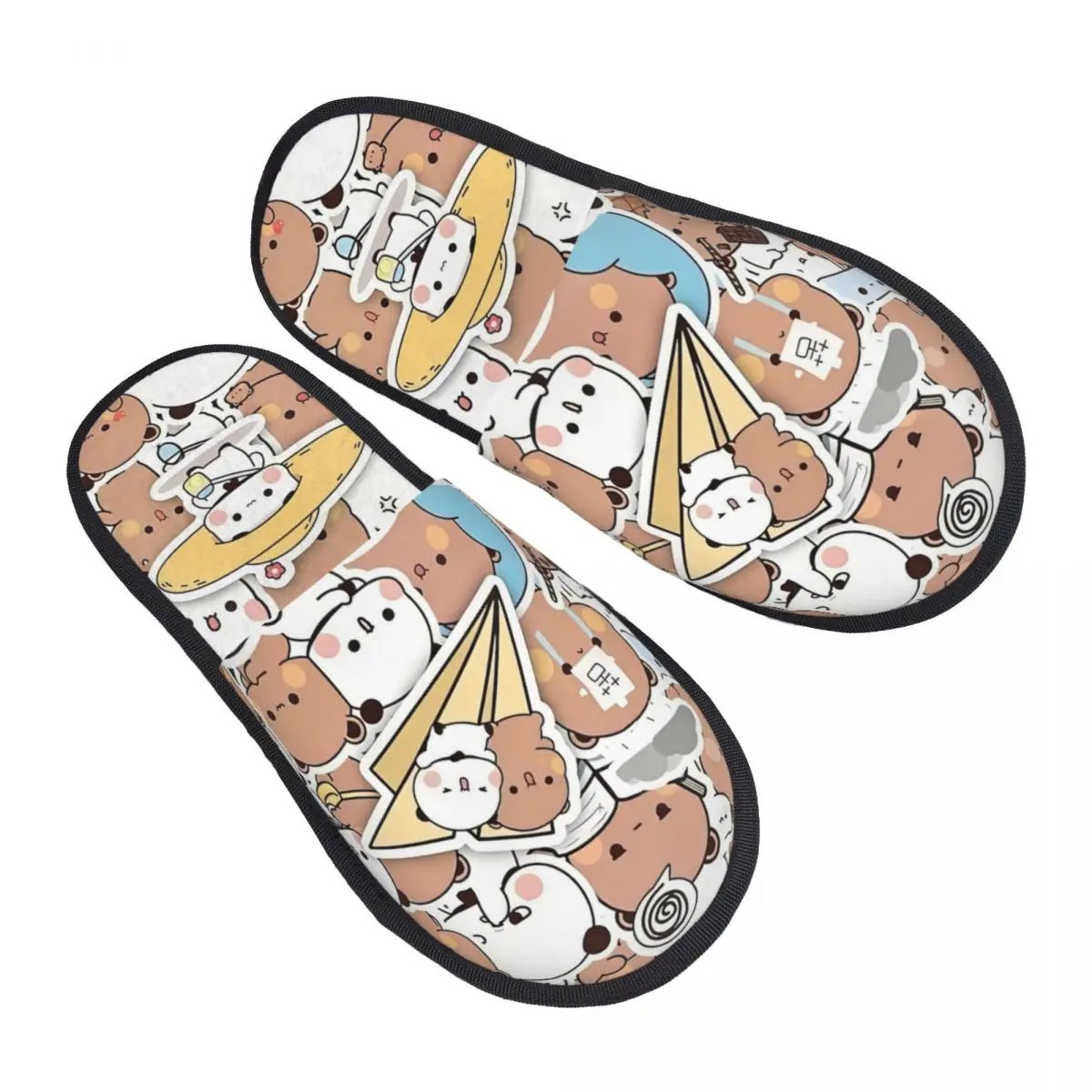 Zapatillas de casa de dibujos animados Bubu Dudu Peach And Goma Bear para mujer, pantuflas mullidas de espuma viscoelástica suaves y cálidas de Anime Panda, zapatos para interiores y exteriores