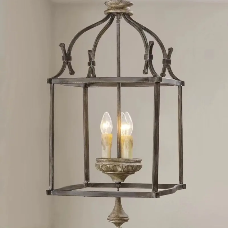 American Designer Wrought Iron Pendant Light LED Bedroom Hotel Lobby Aisle Restaurant Bar Counter Vintage Birdcage Hanging Lamps