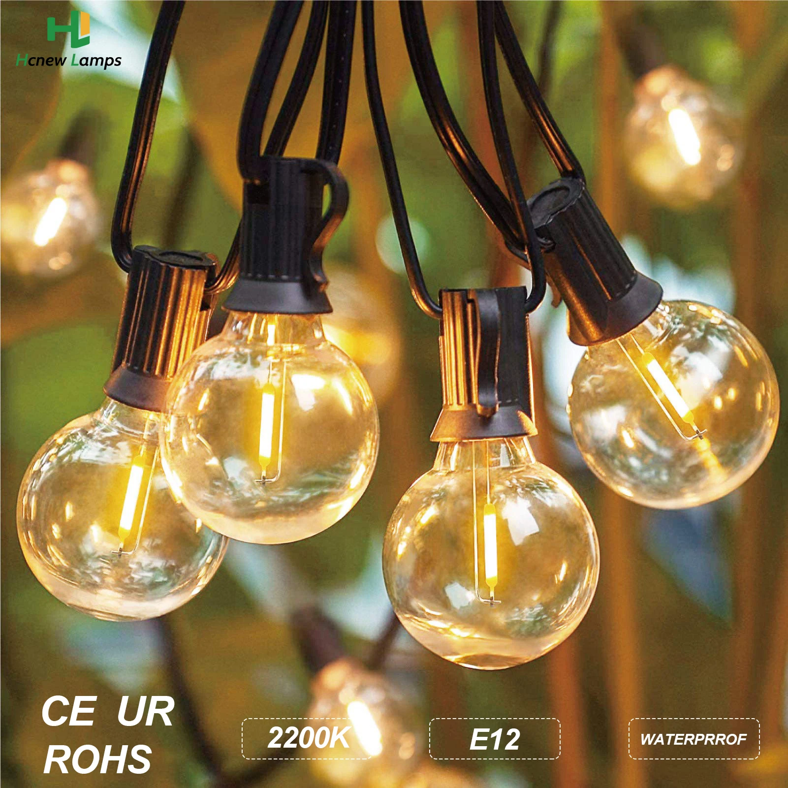 Outdoor Shatterproof String Lights G40 LED Plastic Bulbs E12 7.6M 10M 15M 20M LED Waterproof Connectable Party Decoration Bulbs