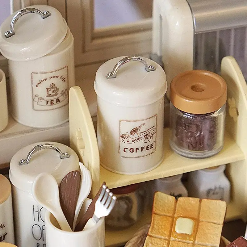 3Pcs Miniature Dollhouse Mini Food/Tea/Coffee Cans Round Storage Bottle Model For Doll Scene Ornament Accessories