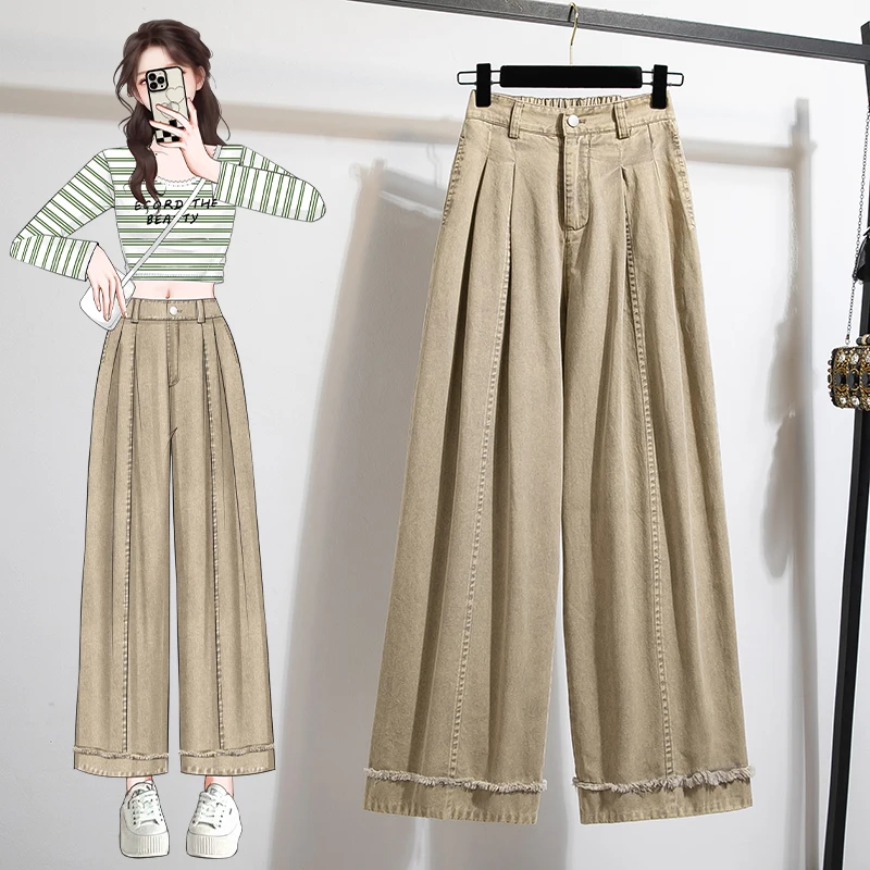 

plus Size Fashionable Wide Leg Pants High Waist Floor Length Casual Straight Cut Trousers for plus Size Women Commute Style