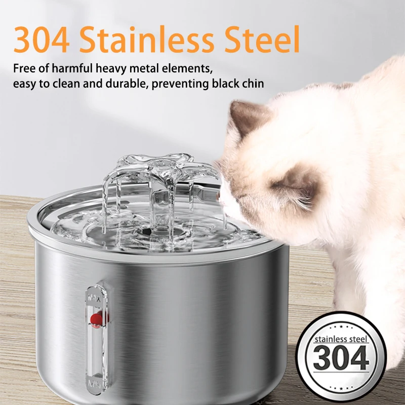 Cat Fountain Stainless Steel Flower Faucet Ultra Quiet Pump Pet Water Fountain Visible Water Level Automatic Sensor Dog Fountain