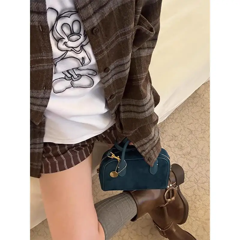 

Peaco Blue Bowling Bag Women's Faion Trend 2024 New Frosted Leather Handbag oulder Crossbody Bag Winter Casual Soft