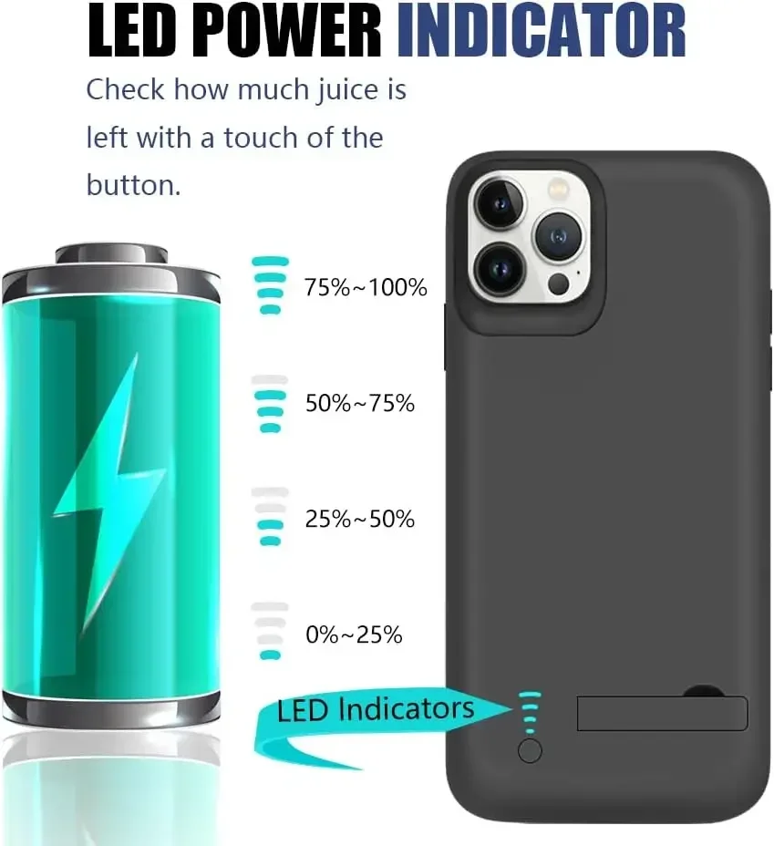 5000mAh Smart Battery Charger Case for iPhone 12 Pro Portable Rechargeable Protective Charging Cover for iPhone 12 Power Bank