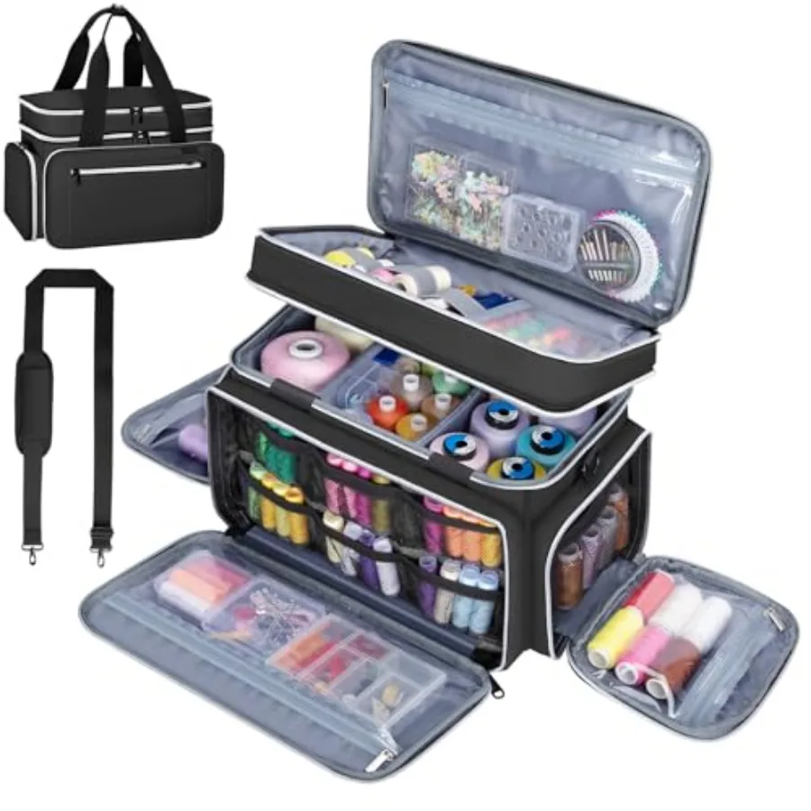 

Large Sewing Supplies Organizer Double Layer Sewing Storage Organizer with Two Detachable Dividers Travel Sewing Bag Organizer