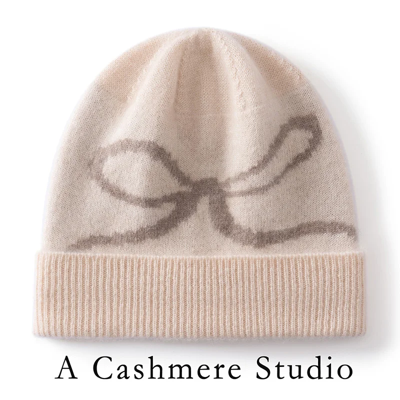 100% Goat Cashmere Unisex Padded Knitted Hats Outdoor Warm Hats For Men and Women Winter High Quality Knitted Jacquard Beanie