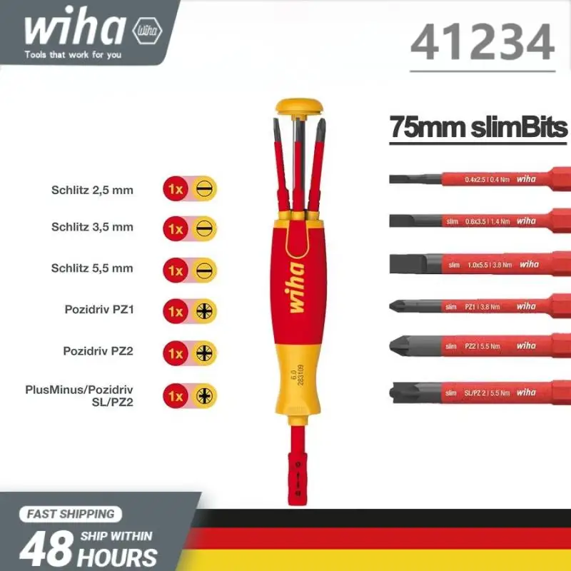 

WIHA 41234 Набор изолированных отверток с подъемным механизмом и битами PZ/SL, 1000 В, тестирование VDE, отвертка для журналов электриков, ручной инструмент