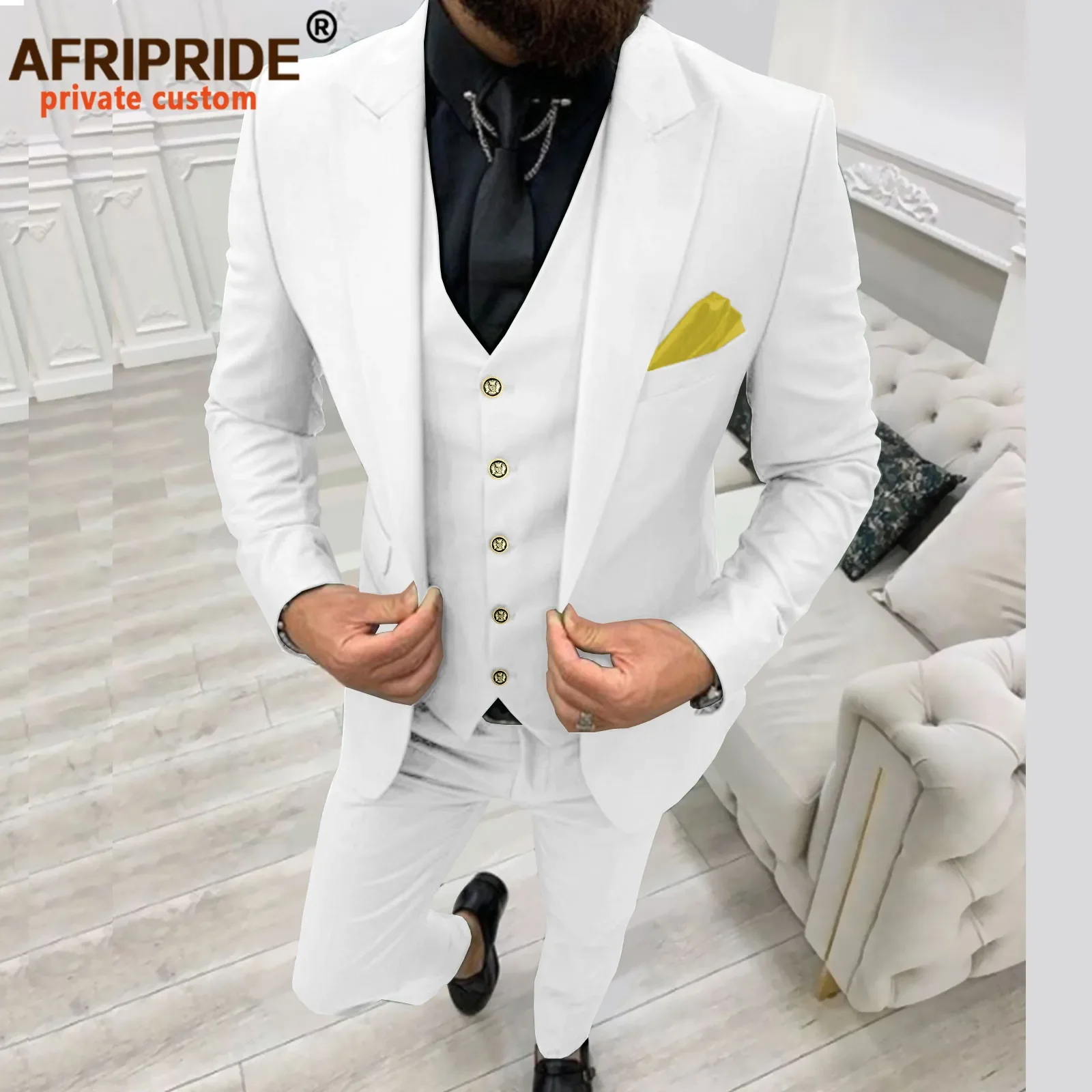 

Men`s Suit Single Breasted Blazer Vest and Trousers 3 Piece Set Slim Fit Elegant African Clothing for Party Wedding A2216024