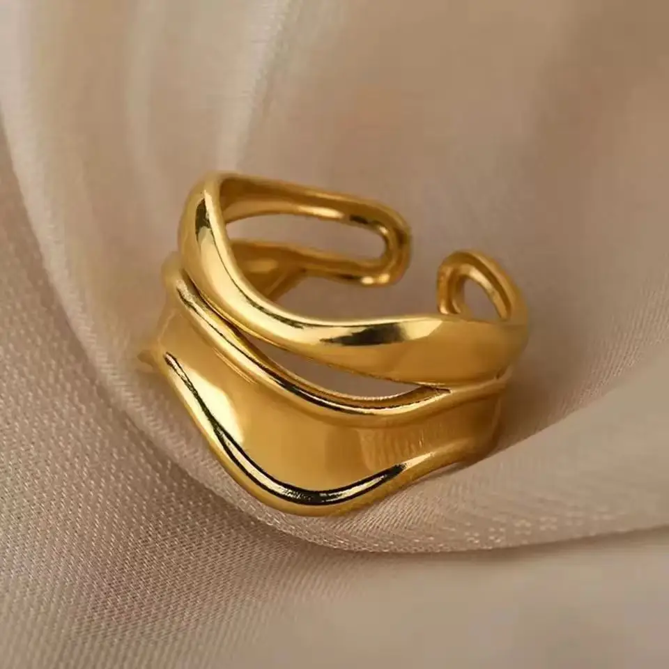 Retro Minimalist Curved Wave Ping, Double Line Irregular Women's Ring, Retro Opening Adjustable Jewelry Gift