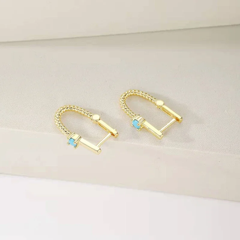 Wholesale Gold Color Creative Oval Hoop Earrings for Women Turquoise Geometric Square Ear Buckle Earrings Party Jewelry