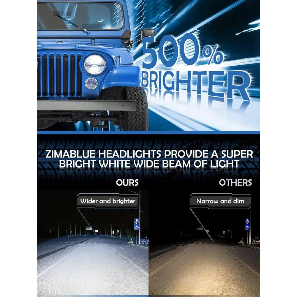 7 أزواج من المصابيح الأمامية LED، أبيض بارد، شعاع عالي/منخفض، توصيل وتشغيل، معتمد من وزارة النقل، متوافق مع جيب رانجلر JK/TJ/CJ، Tr