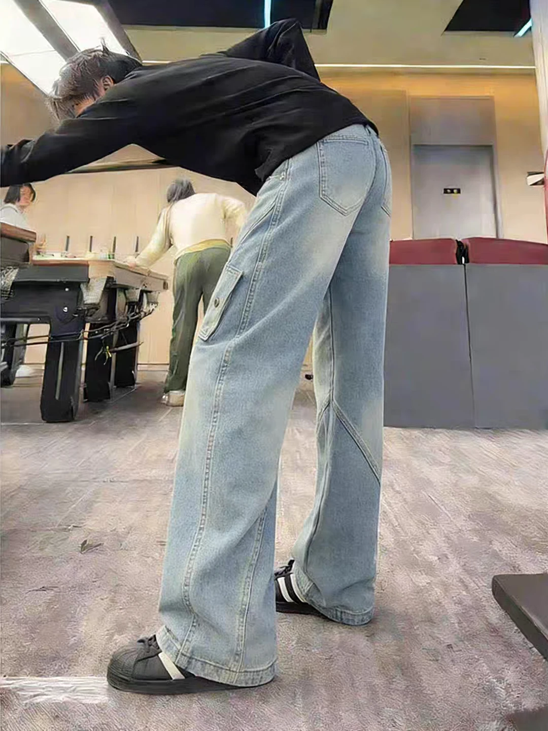 

Ретро-джинсы в американском стиле для мужчин, весенние, с множеством карманов, рабочие, прямые, широкие штанины, повседневные