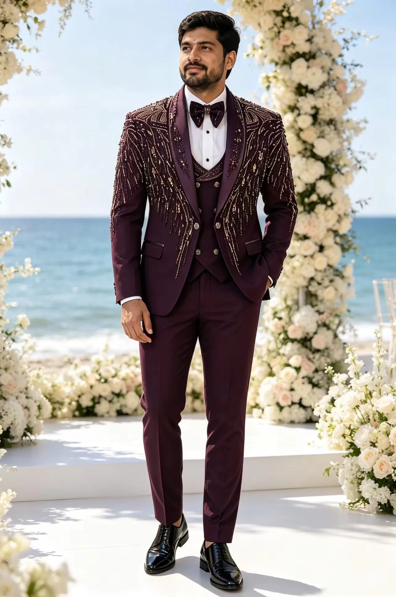 Luxury Stone Crystals Men Suit Set 3 Pcs Blazer+Vest+Pants Trousers Wedding Tuxedos Coat Customized Formal Office Groom Jacket