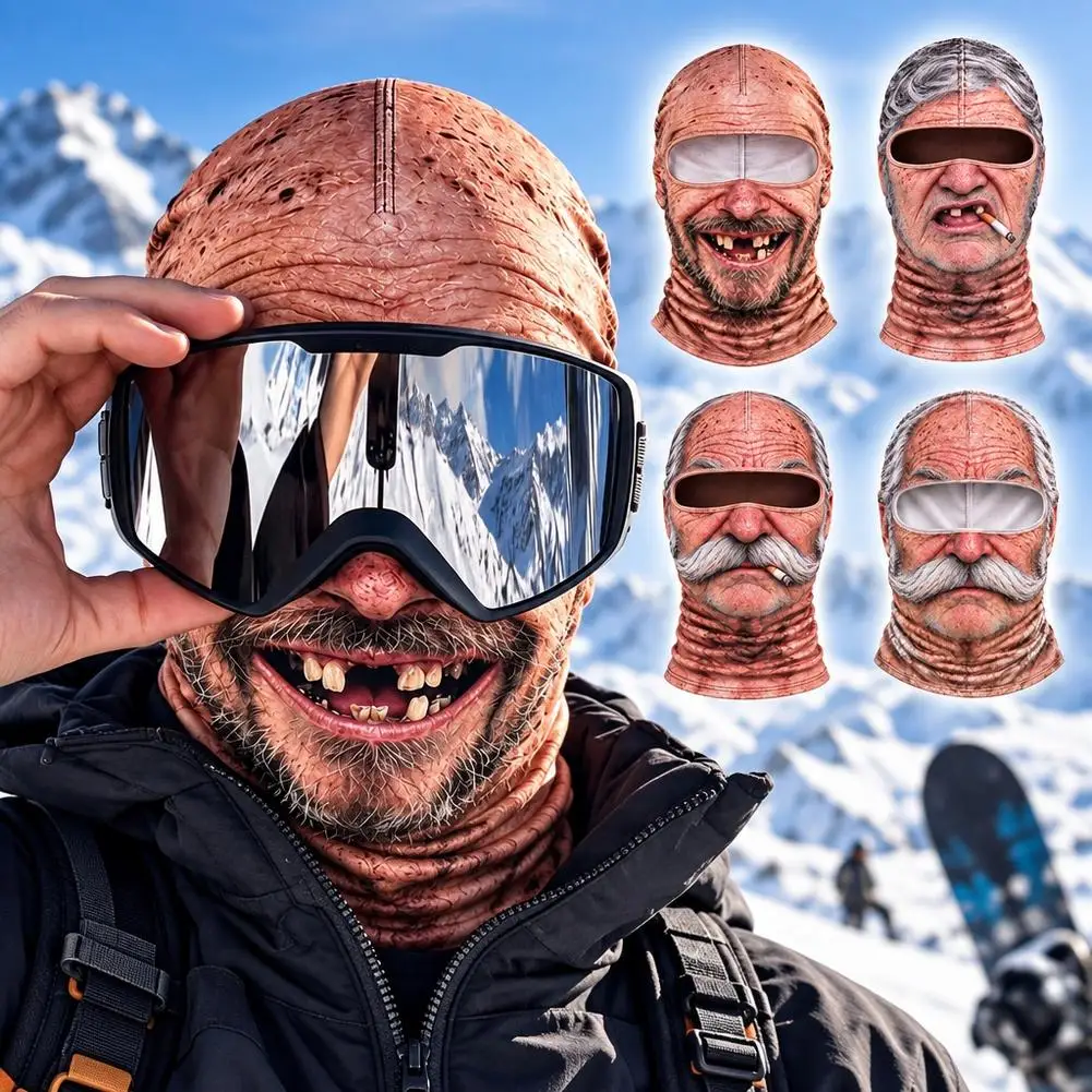 3D Face Printed Old Man Balaclava White Mustache Full Coverage Winter Mask Cover Stretch Elastic Funny Ski Mask