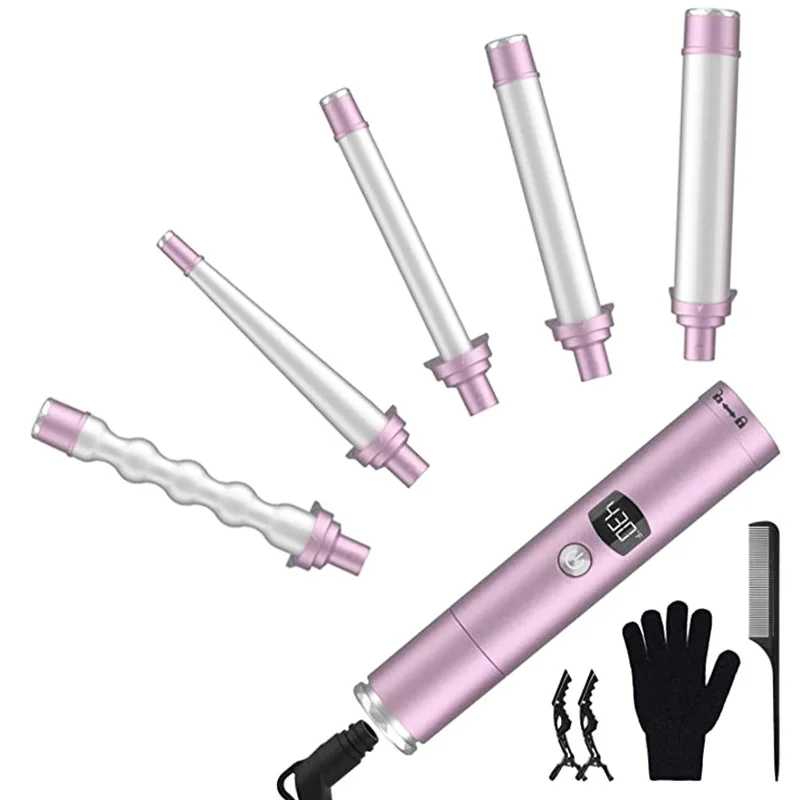 

5 in 1 Hair Curling Iron Wand Set 19-32mm Curler Rollers Instant Heating Up Tongs with Temperature Adjustment