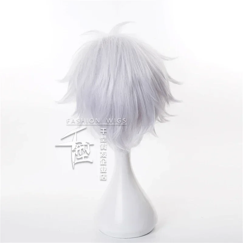 애니메이션 주술회전 고조 사토루 짧은 실버 가발, 흰색 레이어드, 내열성 합성 헤어, 코스프레 가발